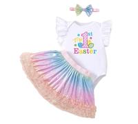Abbigliamento neonato ragazzo Easter Baby Outfits: stampato Bunny Sleeveless Rainbow Skirt and Accessories Set Tuta Casual Ragazza, a, 9 mesi