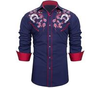 Abbigliamento Oktoberfest da uomo con colletto rovesciato, camicia per il tempo libero, alla moda, camicia western, da cowboy, camicia ricamata, slim fit, casual, con bottoni, hippie, vintage, a