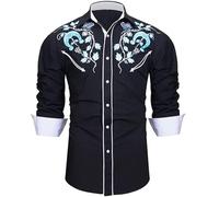 Abbigliamento Oktoberfest da uomo con colletto rovesciato, camicia per il tempo libero, alla moda, camicia western, da cowboy, camicia ricamata, slim fit, casual, con bottoni, hippie, vintage, a