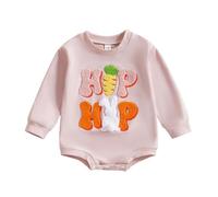 Abbigliamento Pasqua Bambino Ragazza Ragazzo Camicia Coniglio Tutina Felpa Neonati Abbigliamento Ricamo Asciugamano Maglia Cotone Misto Esterno, Rosa, 3-6 mesi