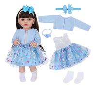 Abbigliamento per Bambola da 20-22 Pollici, Set di 5 Pezzi, 50-55 cm, Completo Rosa Fantasy per Bambola con Abito+Giubbotto Rosa+Cappello di Peluche+Borsa+Calzini, 50-56 cm, Outfit per Bambola Regalo