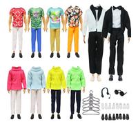 Abbigliamento per bambole compatibile con Ken, 28 pezzi: 1 completo, 1 pullover, 3 indumenti, 3 pantaloni, 6 scarpe, 5 appendiabiti, 1 paio di cuffie, 1 occhiale da sole per bambole da 12 pollici