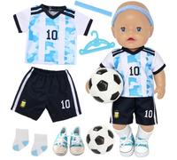 Abbigliamento per bambole da 35-43 cm, 7 pezzi, abbigliamento per bambole da calcio, camicia, pantaloncini, fascia, calzini, scarpe da ginnastica, pallone da calcio gonfiabile, regalo di compleanno