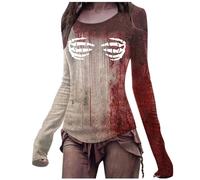Abbigliamento per lutto da donna, nero, con scollo rotondo, casual, alla moda, a maniche corte, con stampa a V, scollo a V, da donna, 42, Rosso anguria., XXL