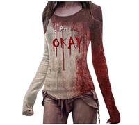 Abbigliamento per lutto da donna, nero, con scollo rotondo, casual, alla moda, a maniche corte, con stampa a V, scollo a V, da donna, 42, Colore: rosso, XL