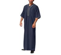 Abbigliamento Preghiera Per Uomini Abiti Musulmani Retro Musulmano Caftano Abaya Uomini Dubai Robe Medio Oriente Etnico Saudita Arabo Afghano Vestiti Islamici Arabi, 02# blu navy, 4XL