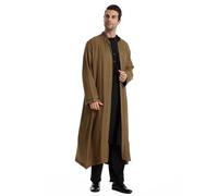 Abbigliamento Preghiera Per Uomo Manica Lunga Abiti Musulmani Retro Musulmano Caftano Abaya Uomini Dubai Robe Medio Oriente Etnico Saudita Arabo Afghano Vestiti Islamici Arabi, 03# cachi, XL