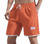 Abbigliamento sportivo casual da uomo a nido d'ape con coulisse elastico in vita stile coreano pantaloncini alla moda leggeri estivi da spiaggia pantaloncini da jogging, Arancione, 3XL