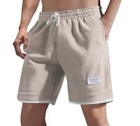 Abbigliamento sportivo casual da uomo a nido d'ape con coulisse elastico in vita stile coreano pantaloncini alla moda leggeri estivi da spiaggia pantaloncini da jogging, Beige, 3XL