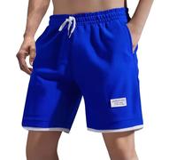 Abbigliamento sportivo casual da uomo a nido d'ape con coulisse elastico in vita stile coreano pantaloncini alla moda leggeri estivi da spiaggia pantaloncini da jogging, Blu, L