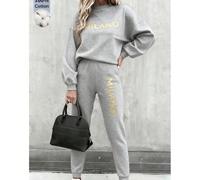 Abbigliamento sportivo da donna in due pezzi, stampa con slogan della città di Milano, Italia, felpa in cotone al 100%, tuta con tasca, felpa ampia con scollo rotondo e pantaloni casual con risvolto p