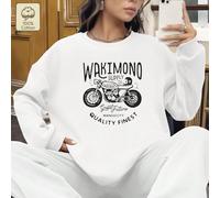 Abbigliamento sportivo da donna in due pezzi, un futuro luminoso con stampe grafiche di motociclette retrò, felpe in cotone al 100% con tasche, felpe larghe con scollo rotondo e pantaloni casual con r