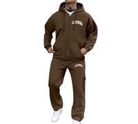 Abbigliamento sportivo da uomo, con zip e cappuccio, con lettere, con stampa, oversize, hip hop, streetwear, tuta leggera da jogging, classica, per il tempo libero Y2k, O marrone, M