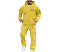 Abbigliamento sportivo da uomo, con zip e cappuccio, con lettere, con stampa, oversize, hip hop, streetwear, tuta leggera da jogging, classica, per il tempo libero Y2k, P Giallo, XL