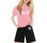 Abbigliamento Sportivo per Bambina,Completo Estivo Bambina Neonato Set Estate Vestiti Outfit Cotone e Lino Maglietta Pantaloncini Abiti Bambini Due Pezzi Gioco Conforto garantito Tutto Il gior