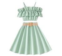 Abbigliamento Sportivo per Bambina,Completo Estivo Bambina Vestiti Coordinati Pantaloni Casual Larghi con Volant Tutina Neonato Eleganti Set Taglie da 6 a 14 Anni