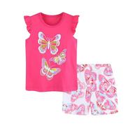 Abbigliamento Sportivo per Bambina Coordinato Estivo Tuta Neonata Completivi da Estivi Set Spiaggia con Bretelle di 2 Pezzi Ginnastica T Shirt Manica Corta e Pantaloncini 6 Mesi-5 Anni