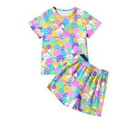 Abbigliamento Sportivo per Bambina,Moda Due Pezzi Ragazze Completo Bambina Set Estate T-Shirt Maniche Corte Ricamate Design Regalo Festivo con Tenere e Simpatiche Fantasie Compleanni