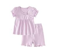 Abbigliamento Sportivo per Bambina,Tessuto Traspirante Estate Vestiti Outfit Cotone e Lino Maglietta Pantaloncini Set di 2 Pezzi con Tuta da Ginnastica Neonato Bambini 5-14 Anni