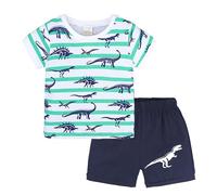 Abbigliamento Sportivo per Bambini Body Estiva Neonato Dinosauro Stampa 2pcs Vestiti Set Completo Bambino Estate Spiaggia con Bretelle Righe Estive Idee Regalo Nascita