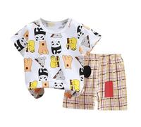 Abbigliamento Sportivo per Bambini,Completo Estivo Bambino Neonato Set Pagliaccetto Maniche Corte con Bottoni Bimbo Completini e Coordinati Gentiluomo Camicia Quadri Manica Corta di 2 Pezzi t