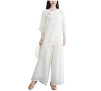 Abbigliamento Tai Chi per Donna, Set Tradizionale Cinese Kung Fu Uniforme in Cotone+Lino per La Meditazione Zen Arti Marziali Wing Chun Wear,White-M