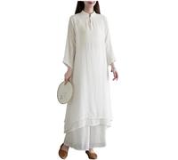 Abbigliamento Tai Chi per Donna, Set Tradizionale Cinese Kung Fu Uniforme in Cotone+Lino per La Meditazione Zen Arti Marziali Wing Chun Wear,White-M