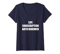 Abbonamento Life rinnovato automaticamente Maglietta con Collo a V, Donna, Navy, S