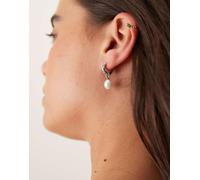 Abbott Lyon - Orecchini a cerchio piccoli in acciaio inossidabile resistente all'acqua placcato argento con perle pendenti No Size