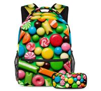 Abbraccia la stagione scolastica con questo set di 2 zaini, zaino per ragazzi, ragazze, adolescenti, la tua borsa da viaggio ideale, motivo caramelle verdi, Multicolore, B：29.4x20x40cm\