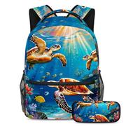 Abbraccia la stagione scolastica con questo set di 2 zaini, zaino per ragazzi, ragazze, adolescenti, la tua borsa da viaggio ideale, graziosa tartaruga marina, Multicolore, B：29.4x20x40cm\