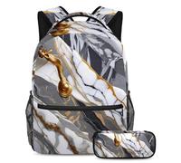 Abbraccia la stagione scolastica con questo set di 2 zaini, zaino per ragazzi, ragazze, adolescenti, la tua borsa da viaggio ideale, texture marmo grigio, Multicolore, B：29.4x20x40cm P：19x7.5x3.8cm,