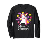 ABBRACCIA Le NOSTRE DIFFERENZE! Dabbing Unicorn Autism Walk Meme Maglia a Manica