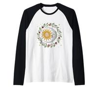 Abbraccio Sole e Luna con Arte Celeste Floreale Maglia con Maniche Raglan