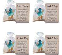 Abbraccio Tascabile A Forma Di Angelo In Memoria Dei Defunti, A Tema Spiaggia, Regalo Di Condoglianze Con Simbolismo Curativo, Con Biglietto Con Poesia Per La Perdita,(4Pcs)