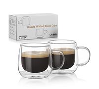 Abbto 2 Pcs Tazze da caffè in vetro resistente al calore | Tazze da caffè con strato isolato grande da 10 once per microonde,Tazza di vetro di tè a doppio strato isolata per caffè, bevanda calda, tè