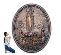 Abbto Decorazione da Parete in Legno Madonna di Fatima,Regali Religiosi Statua della Madonna di Fatima - Regali Religiosi Tradizionali con Cornice scanalata in Noce Scuro 30x40 cm
