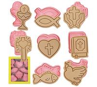 Abbto Set di 8 stampi per biscotti a forma di croce per comunione, battesimo, cresima, Pasqua, formine per biscotti 3D con colomba della pace, pesce d'amore, calice per la comunione