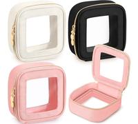 Abbylike 3 mini trousse trasparenti per trucchi, piccola borsa da toilette in nylon per cosmetici, custodia trasparente con cerniera, organizer portatile per trucchi per auto, nero, bianco, rosa