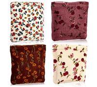 Abbylike 4 trousse per trucco floreale in velluto a coste con cerniera piccole borse portatili per borsa da toilette mini sacchetto carino mini borsa per trucco per borsa portamonete oggetti