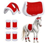 Abbylike 6 Fasce per Le Gambe di Babbo Natale con Bordo in Pelliccia Sintetica, Cappello da Babbo Natale, Multiuso, per Natale, Accessori per Costumi da Cavallo