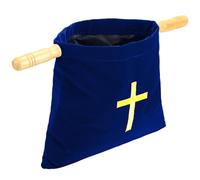 Abbylike Borsa in velluto per chiese con manici in legno, 25,4 cm, per offerta religiosa con manico, borsa da collezione per chiese e comunione (blu)