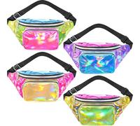 Abbylike Marsupio olografico retrò anni '80 '90 neon marsupio 3 tasche marsupio rave, per donne e uomini, jogging, viaggi, vacanze, festival a tema anni '80