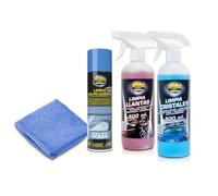 Abc Car Cleaners Pack 4 in 1 di Pulizia Base per Auto. Include Detergente Cerchi (500 ml), Detergente Vetri (500 ml), Lucidante Cruscotto al Silicone (200 ml) e Panno in Microfibra