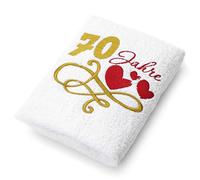 Abc Casa Asciugamano regalo per 70° compleanno con cuori ricamati e 70 anni per donne e donne - 70° anniversario idea regalo - regalo di compleanno 70 anni