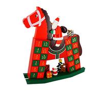 ABC Home Living Decorazione Natalizia Calendario dell'Avvento Cavallo a Dondolo & Babbo Natale 24 Scomparti/cassetti, Legno, Rosso/Verde, ca. 9 cm T x 36,5 cm B x 40 cm H