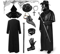 ABC.icos Costume da medico della peste, da uomo, per adulti, per Halloween, cosplay, set con maschera da medico della peste, S