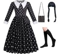 ABC.icos Costume di Halloween per bambini con calze al ginocchio Mercoledì Peter Pan Collo Cosplay Nero Bambina Costume Carnevale Bambina