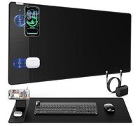 abc.mat Tappetino per mouse 4 in 1 con ricarica wireless magnetica e supporto per telefono, 80 x 40 cm, superficie liscia impermeabile, base antiscivolo, con adattatore
