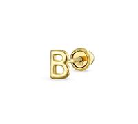 Abc Minimalist Real Yellow 14K Gold Capital Block Lettera B Cartilage Ear Lobe Piercing 1 Piece Stud Earring Screw Back Per Le Donne Adolescenti Uomini